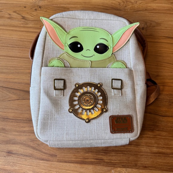 Star Wars Loungefly Backpack Bag Baby Yoda Grogu Mandalorian Moveable Ears - Picture 2 of 13